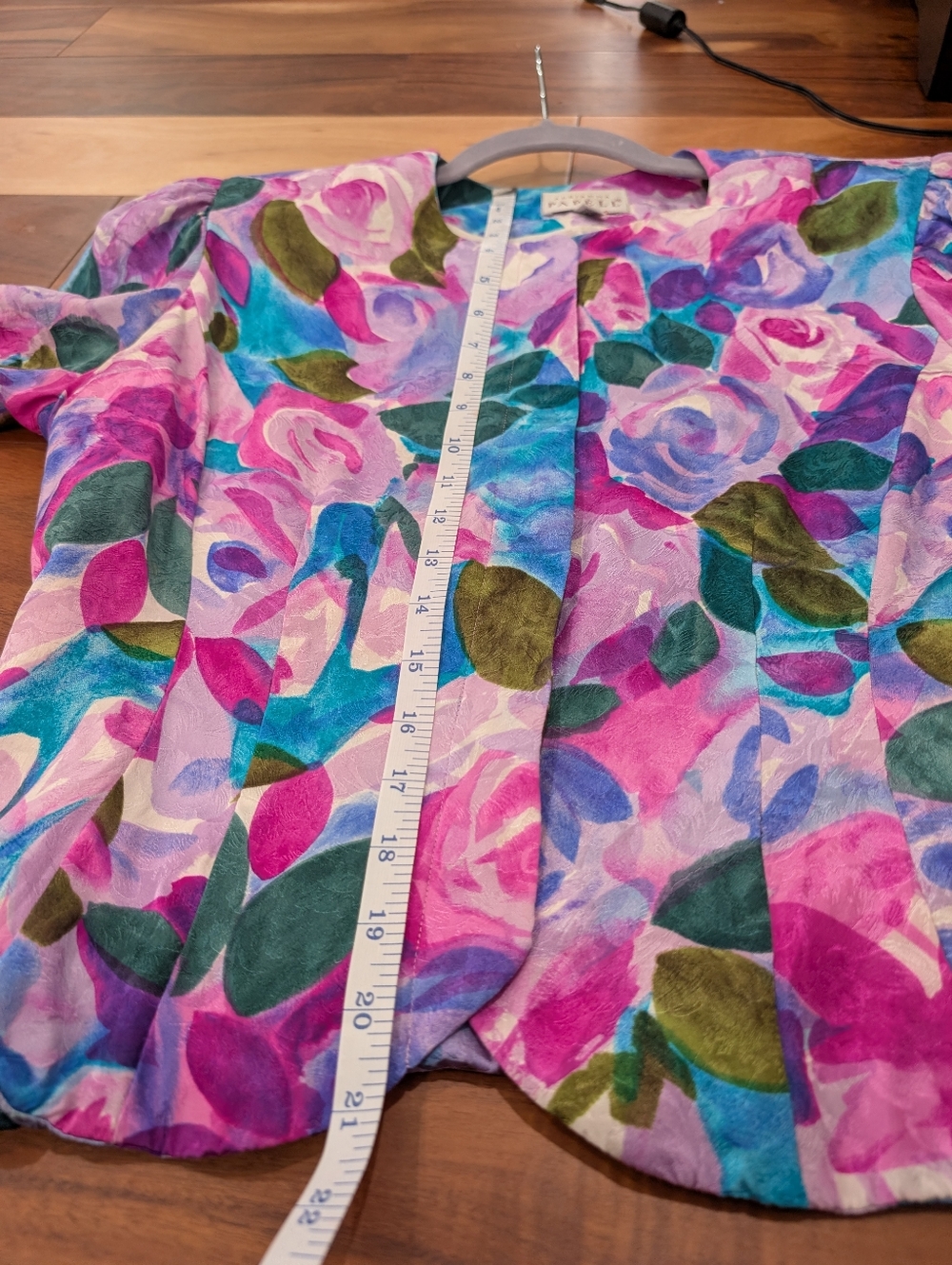 Adrianna Papell Vintage Soup Silk Floral Button DownTop - Teal Pink Purple Sz 10 - Picture 8 of 8
